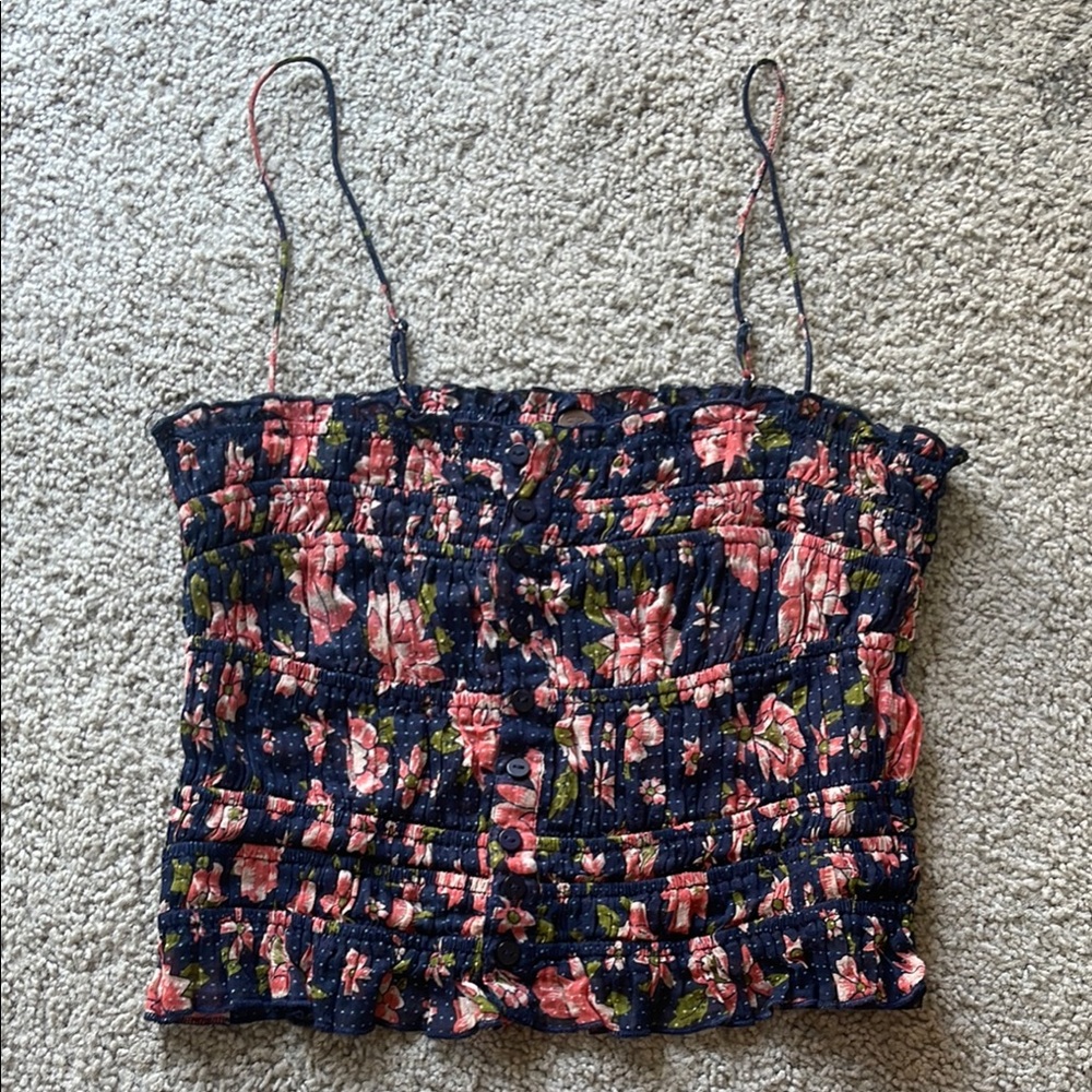 Free People Blue Smocked Camisole Top